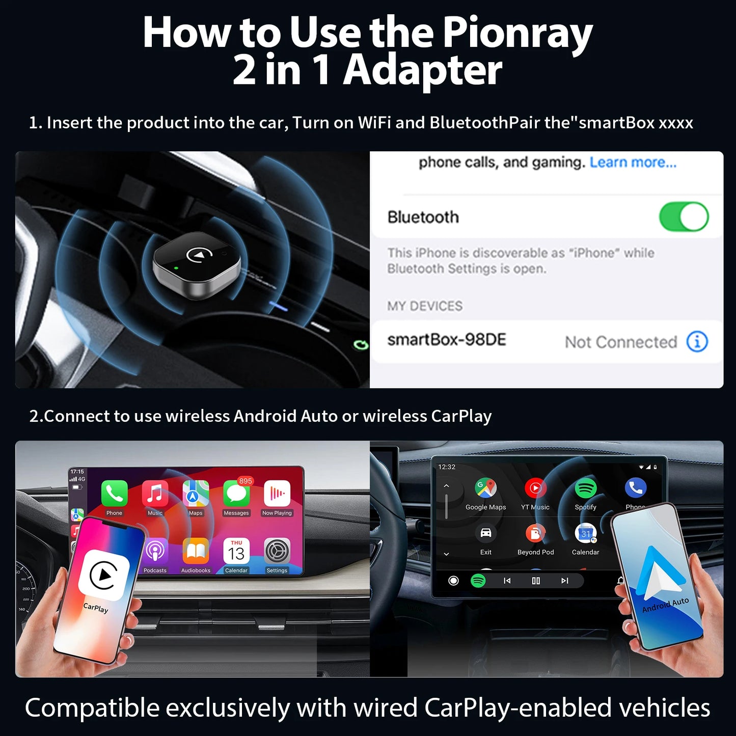 GearTech pro | 2-in-1 Wireless CarPlay & Android Auto Adapter