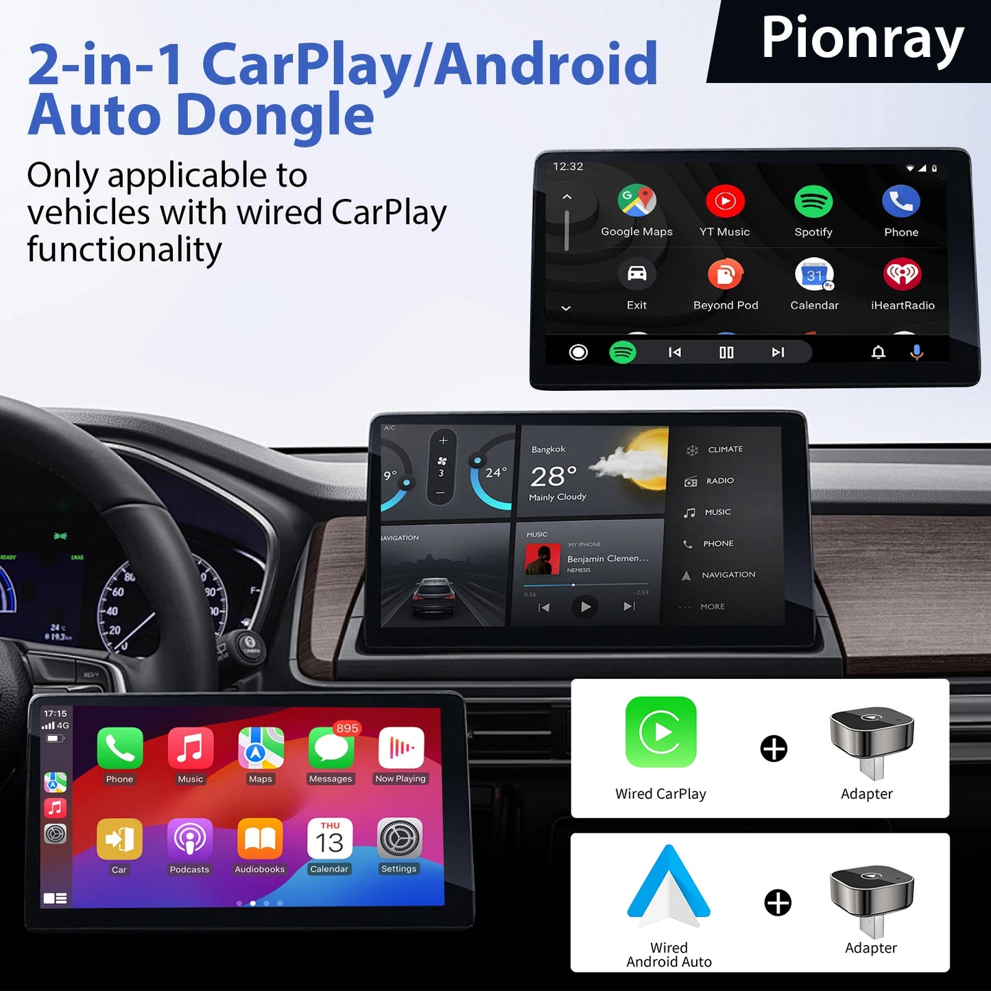GearTech pro | 2-in-1 Wireless CarPlay & Android Auto Adapter